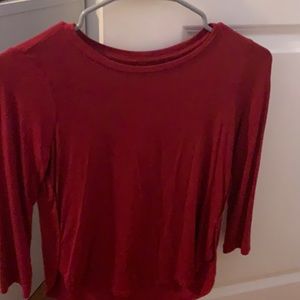 Red long-sleeved shirt.
